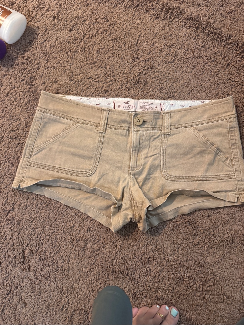 Hollister Women's Khaki Low-Rise Denim Shorts